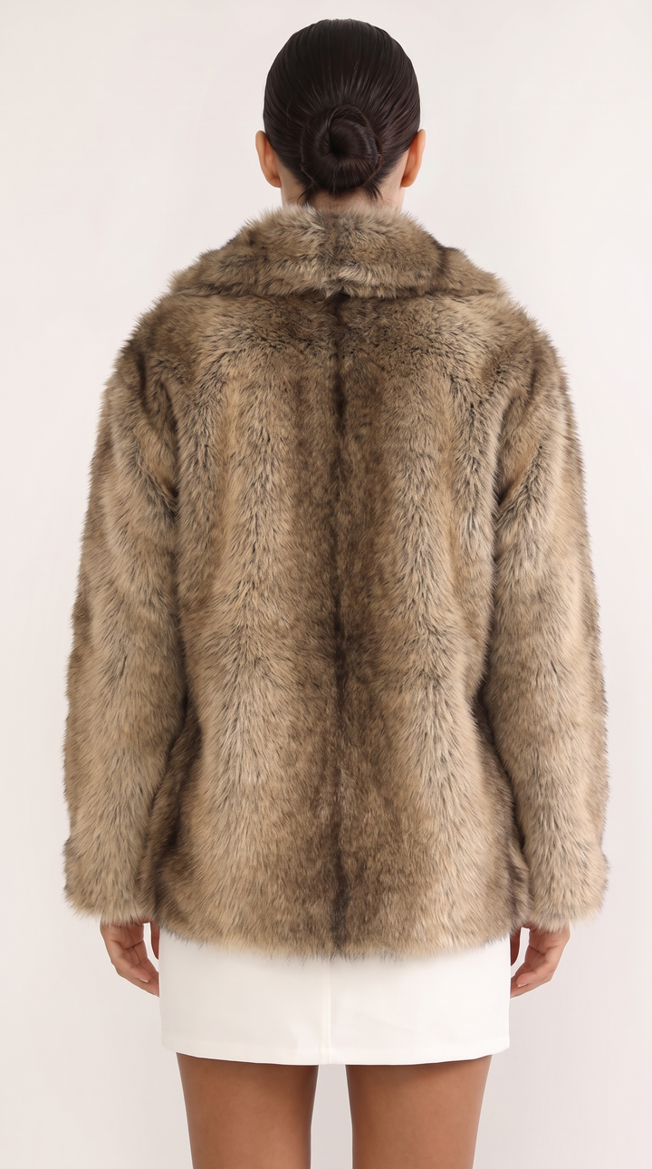 Cropped Faux Fur Jacket — Brown