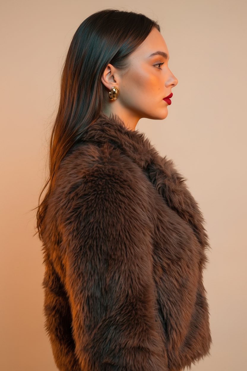 Cropped Faux Fur Jacket — Brown