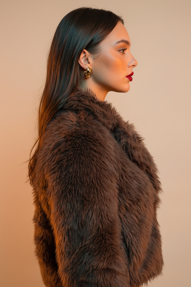Cropped Faux Fur Jacket — Brown