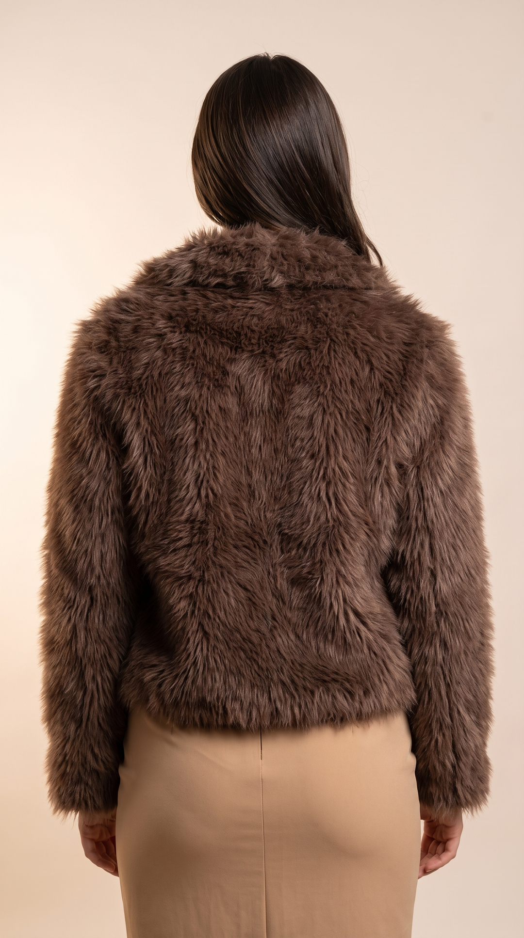 Cropped Faux Fur Jacket — Brown