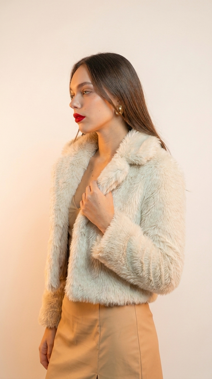 Cropped Faux Fur Jacket — Cream