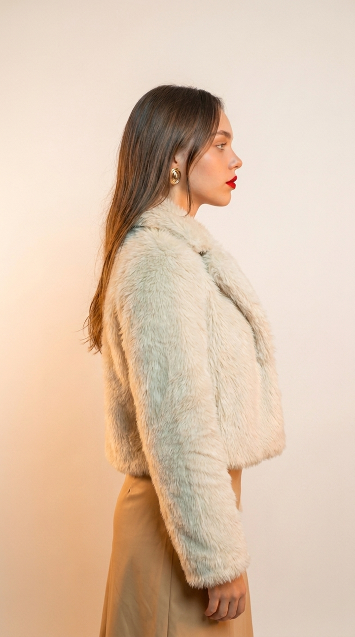 Cropped Faux Fur Jacket — Cream