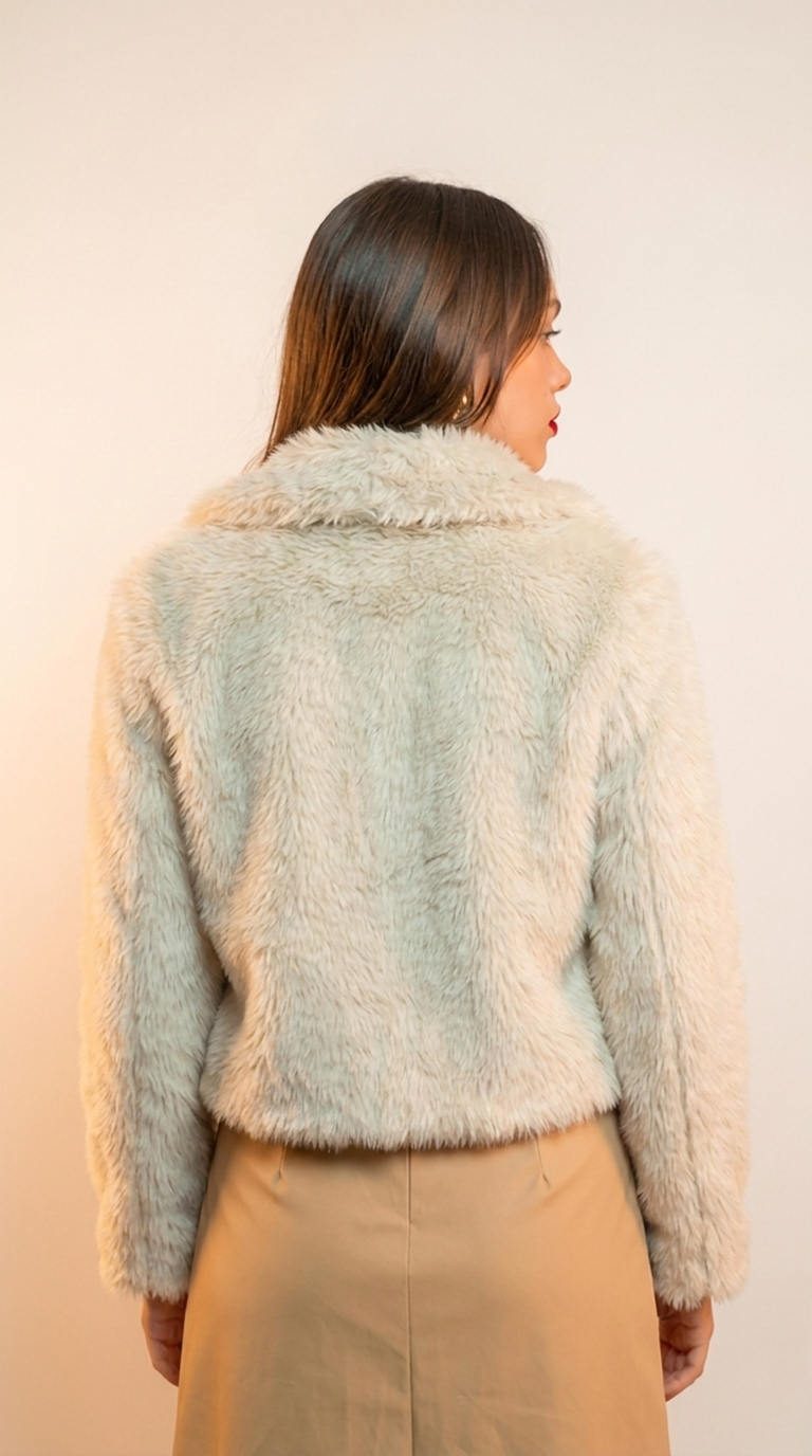 Cropped Faux Fur Jacket — Cream