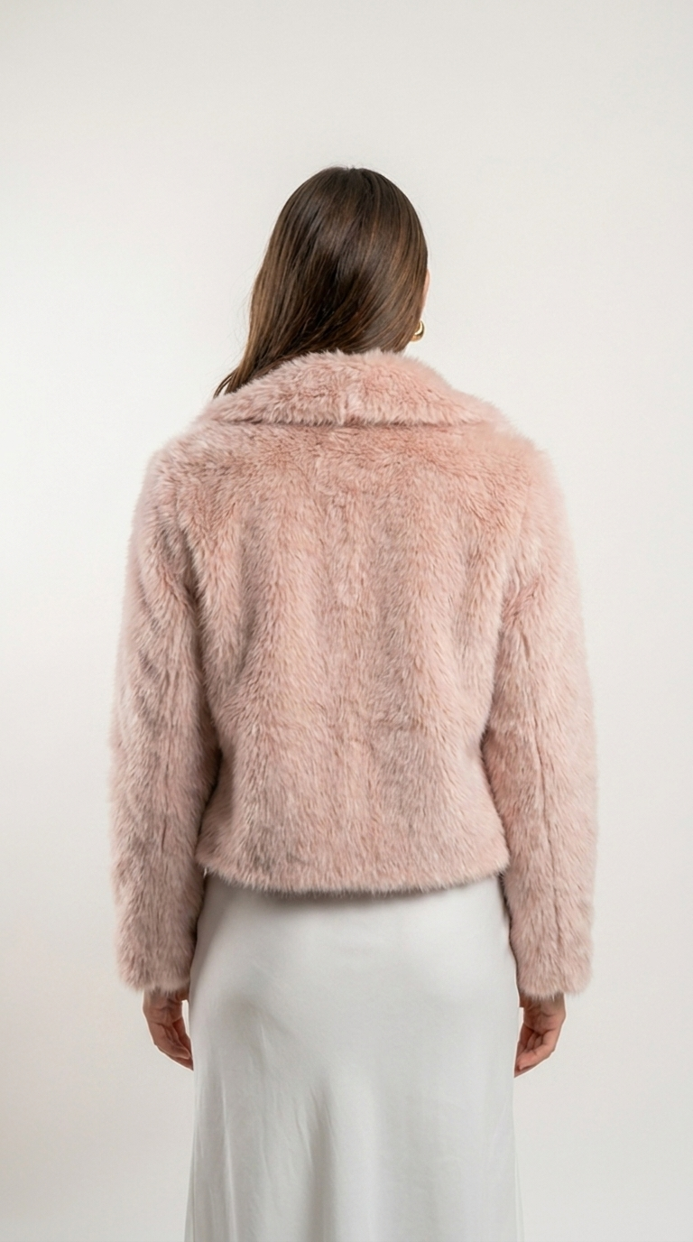 Cropped Faux Fur Jacket — Blush
