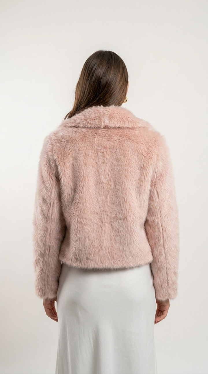 Cropped Faux Fur Jacket — Blush
