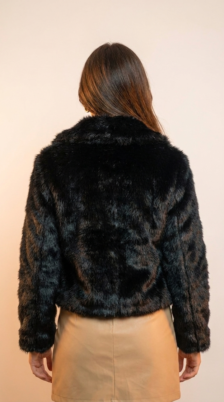 Cropped Faux Fur Jacket — Black
