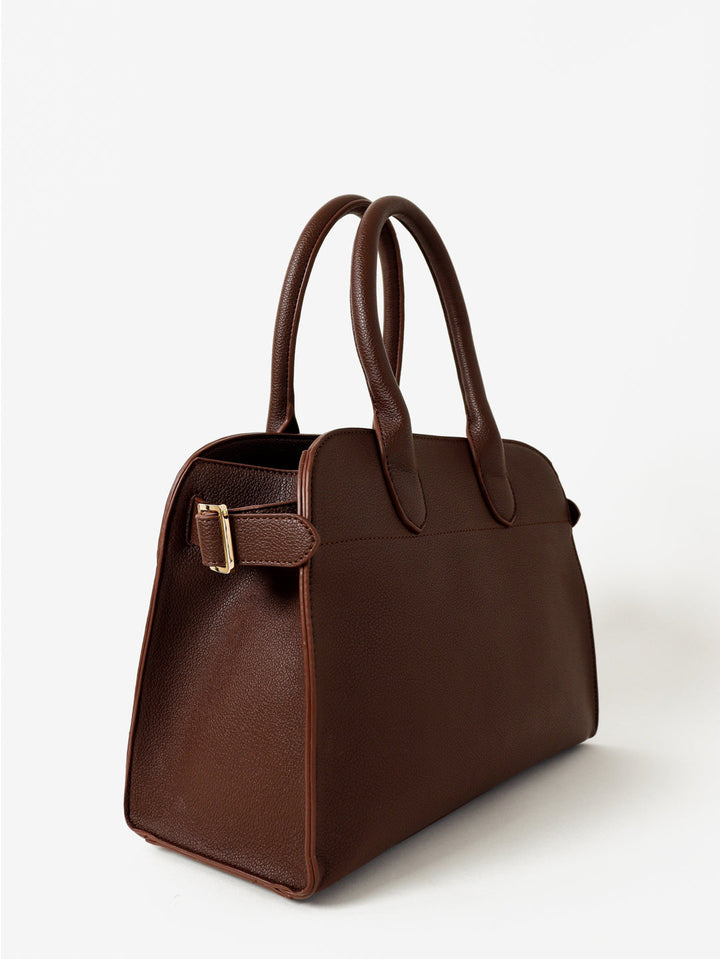 Clemence Pebbled Handbag - Brown