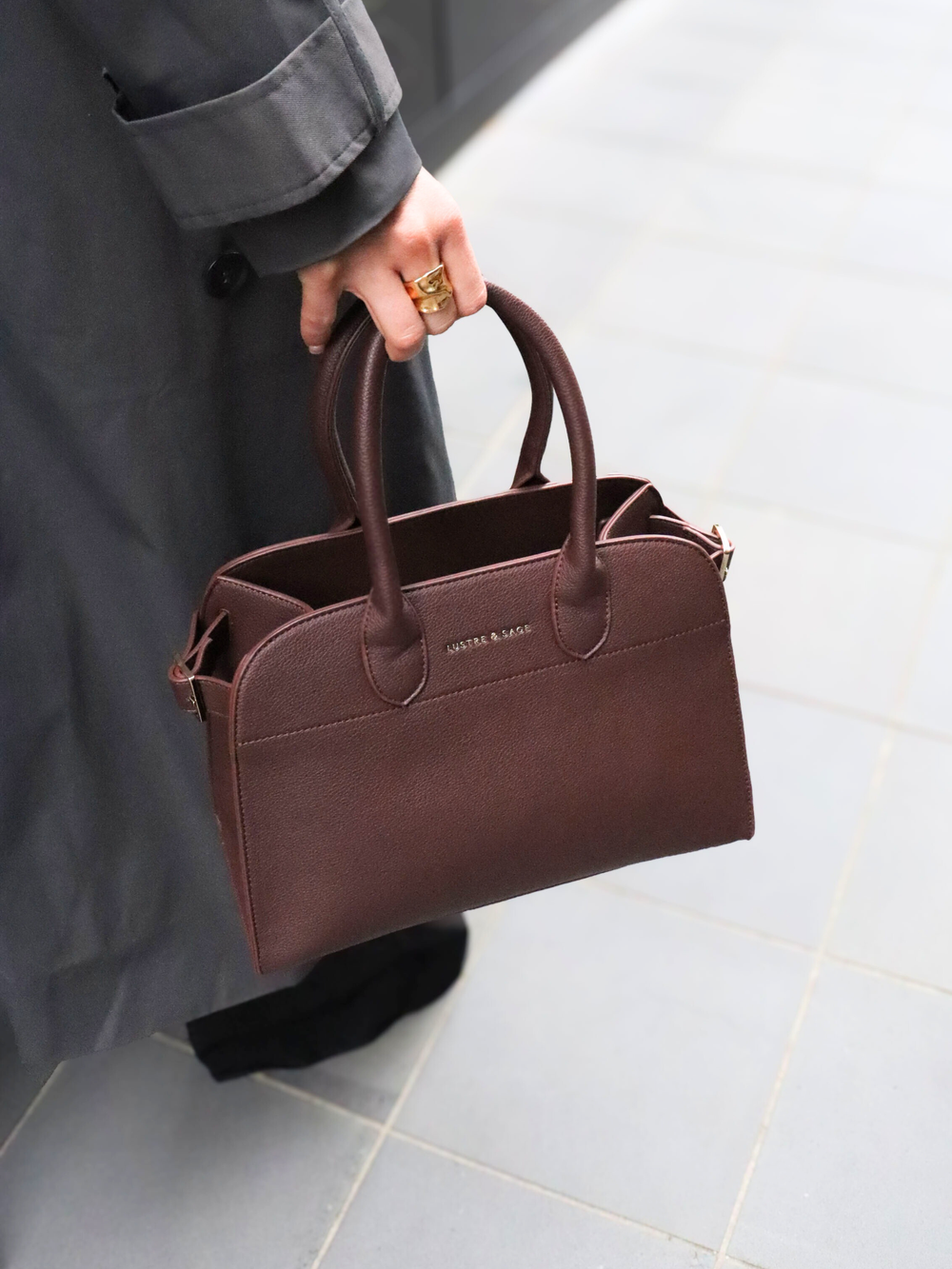 Clemence Pebbled Handbag - Brown