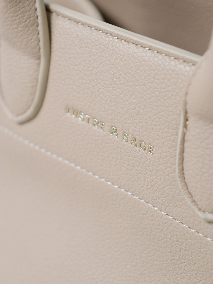 Clemence Pebbled Handbag - Stone