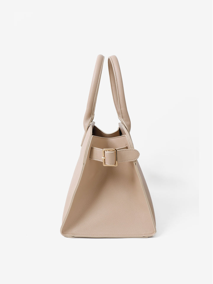 Clemence Pebbled Handbag - Stone