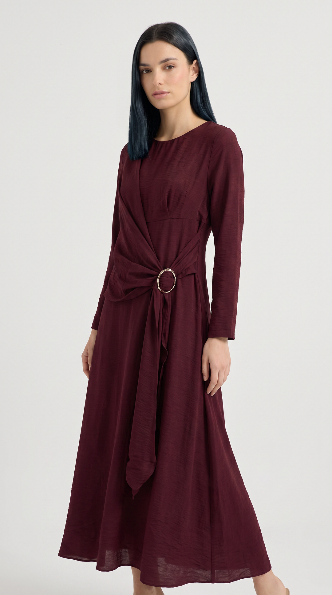 Wrap Ring Detail Maxi Dress Burgundy