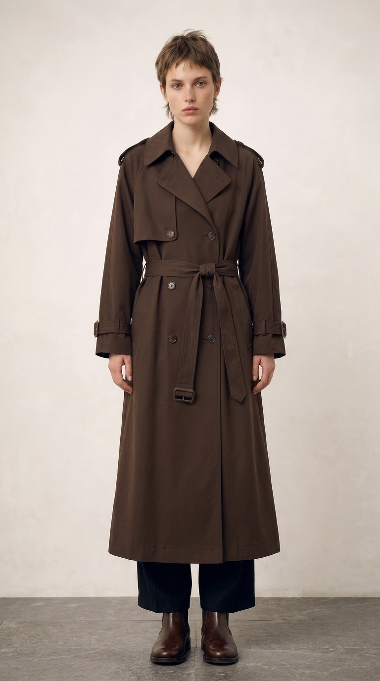 Classic Double-Breasted Trench Coat - Chocolate