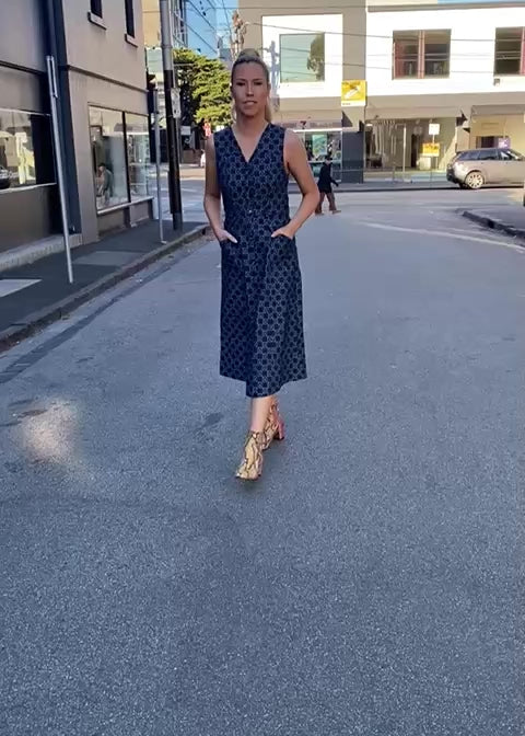 Tabitha Printed denim dress - Navy