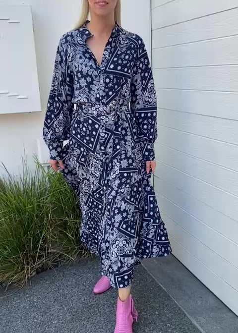 Mabel dress - navy and white print