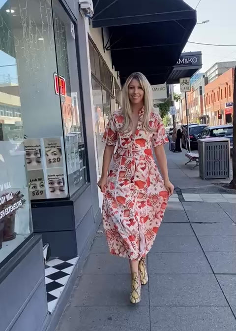 Vacation Dress-Orange/Beige
