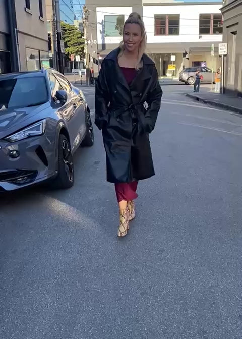 Ella Leather look Trench - Black