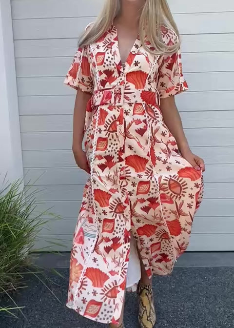 Vacation Dress-Orange/Beige