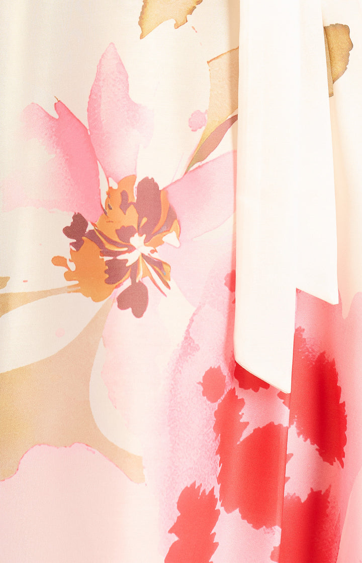 Strapless Placement Print Floral A-Line Midi Dress - Pink Green