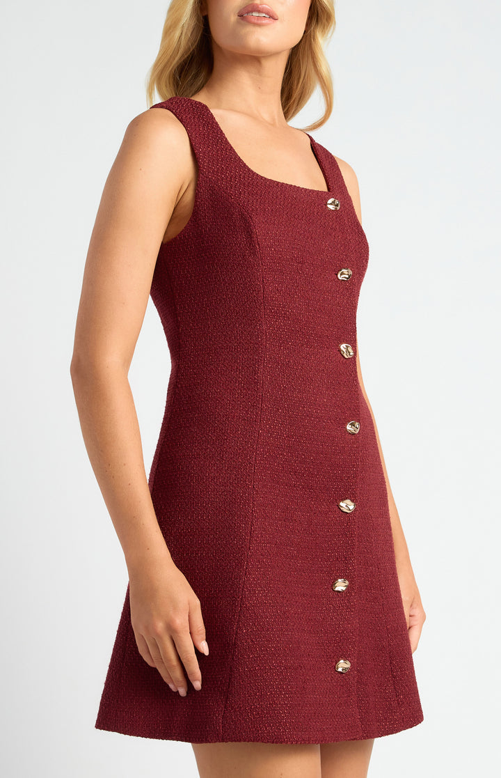 Tweed A Line Mini Dress With Embossed Gold Buttons