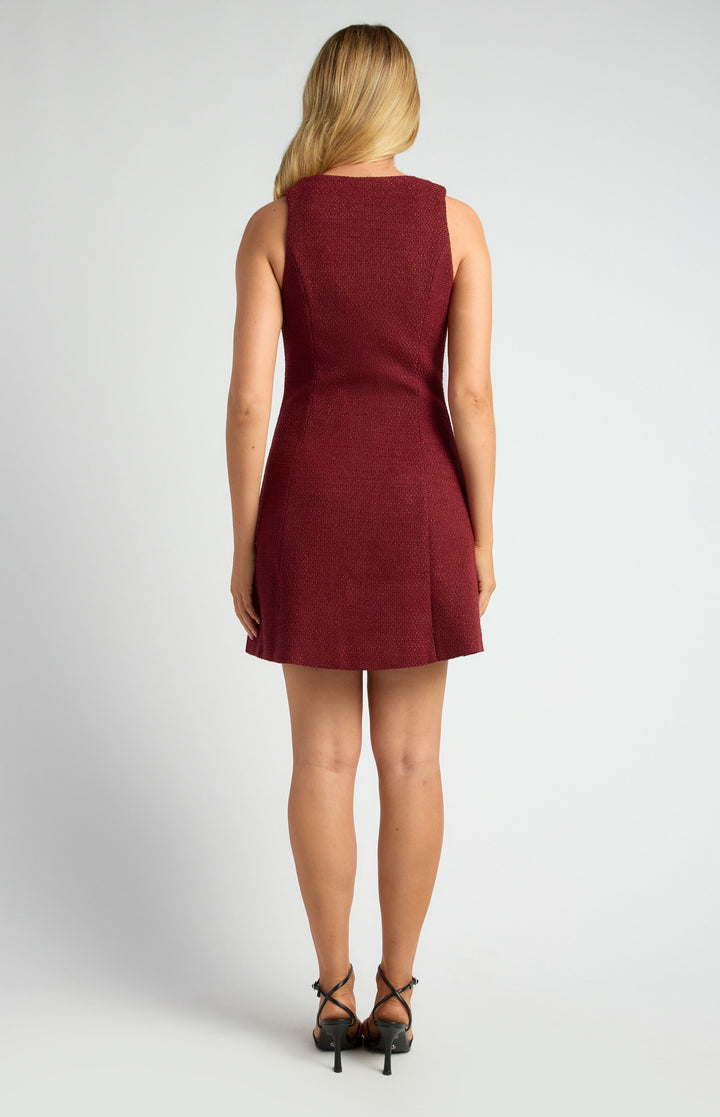 Tweed A Line Mini Dress With Embossed Gold Buttons