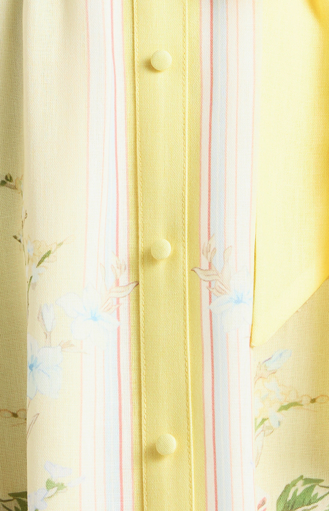 Faux Linen Border Floral Print Shirt Dress - Butter