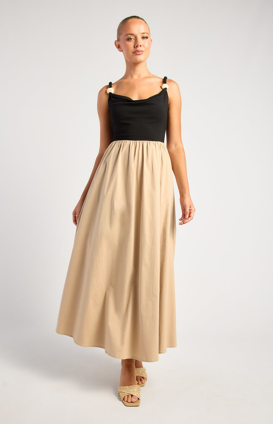 Marble Detail Twisted Strap Cotton Dress