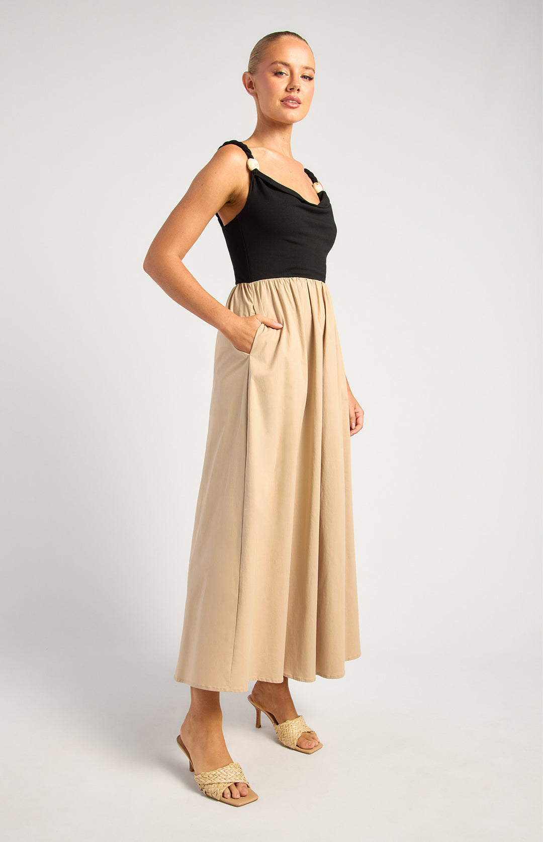 Marble Detail Twisted Strap Cotton Dress