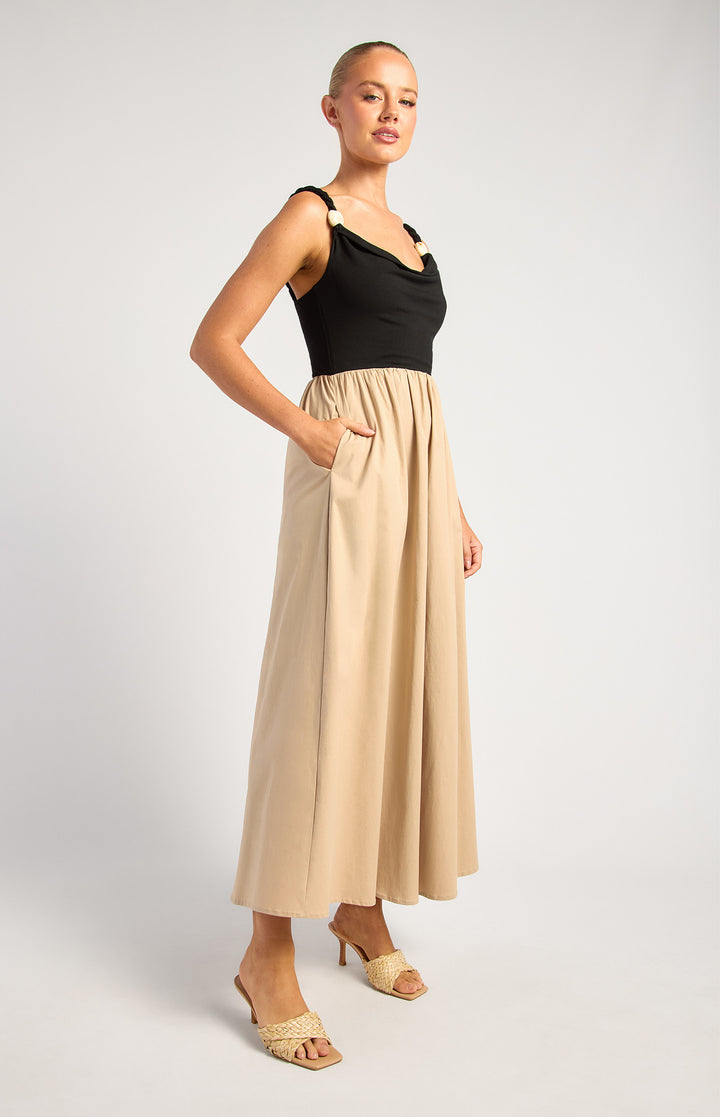 Marble Detail Twisted Strap Cotton Dress