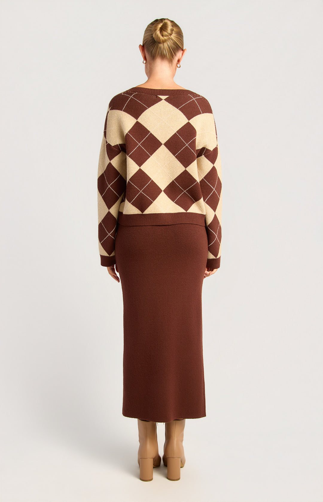 Argyle Knit Top And Skirt Set