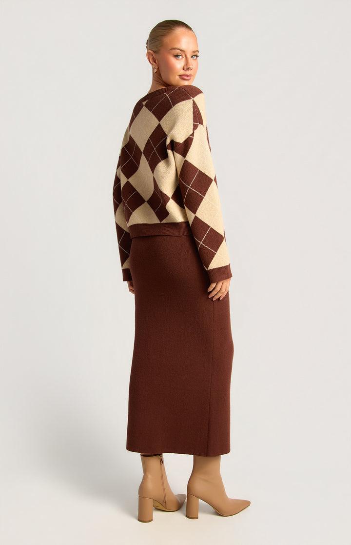 Argyle Knit Top And Skirt Set