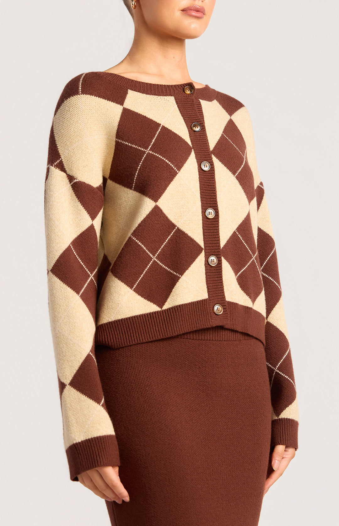 Argyle Knit Top And Skirt Set