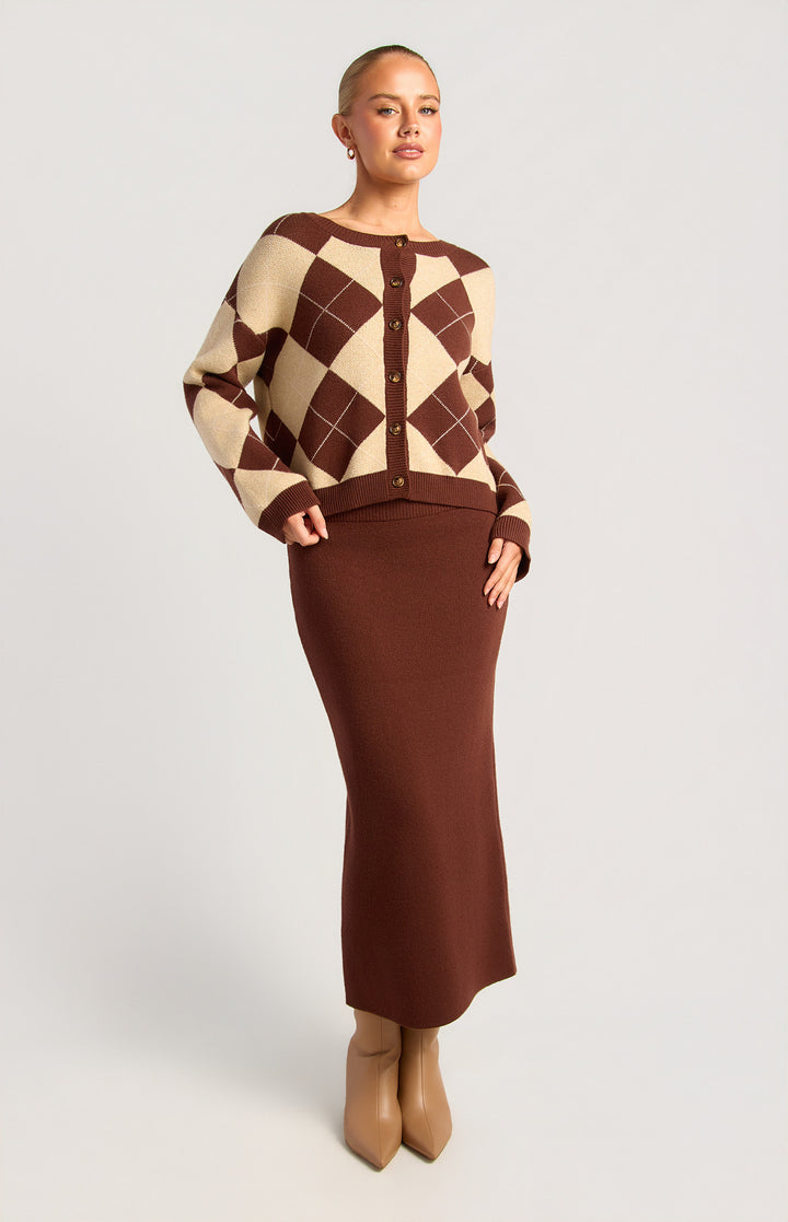Argyle Knit Top And Skirt Set