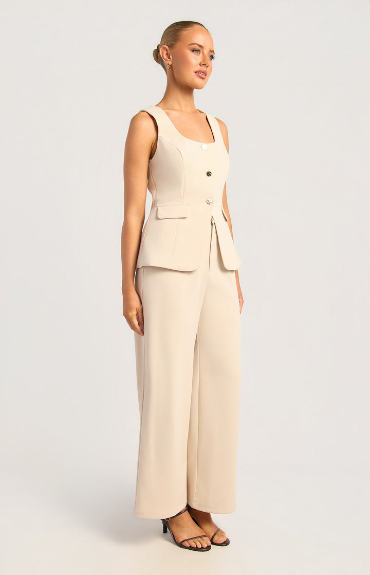 Textured Vest Set - Oat