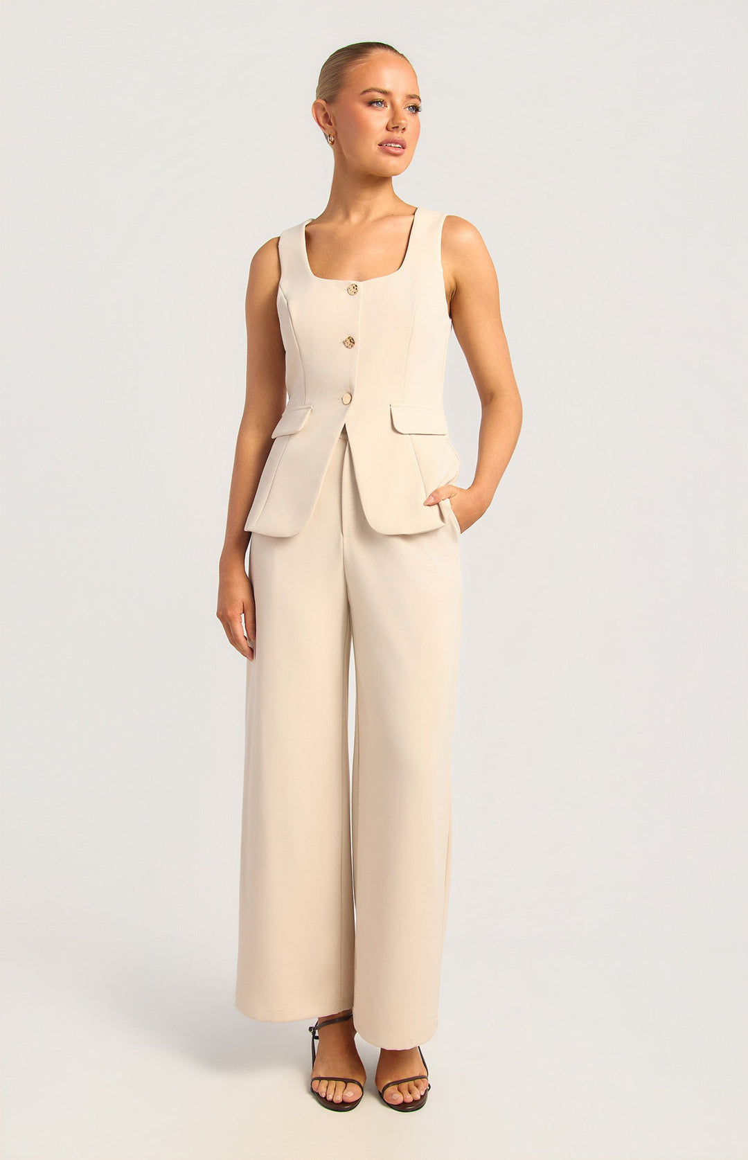 Textured Vest Set - Oat