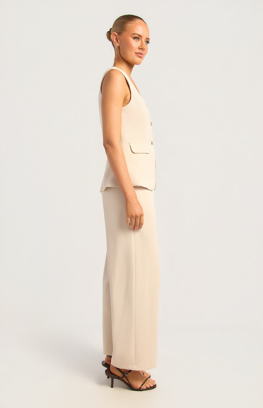 Textured Vest Set - Oat