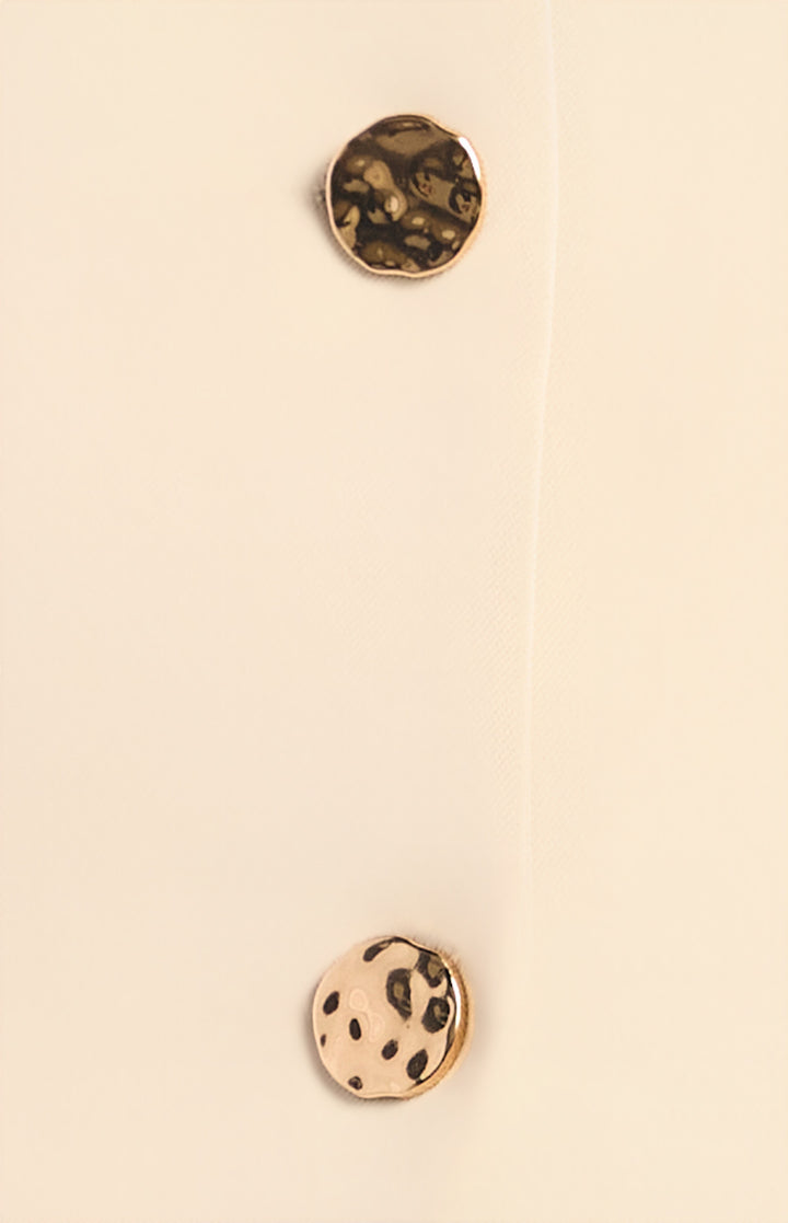 Gold Textured Button Detail Vest And Pants Set - Oat
