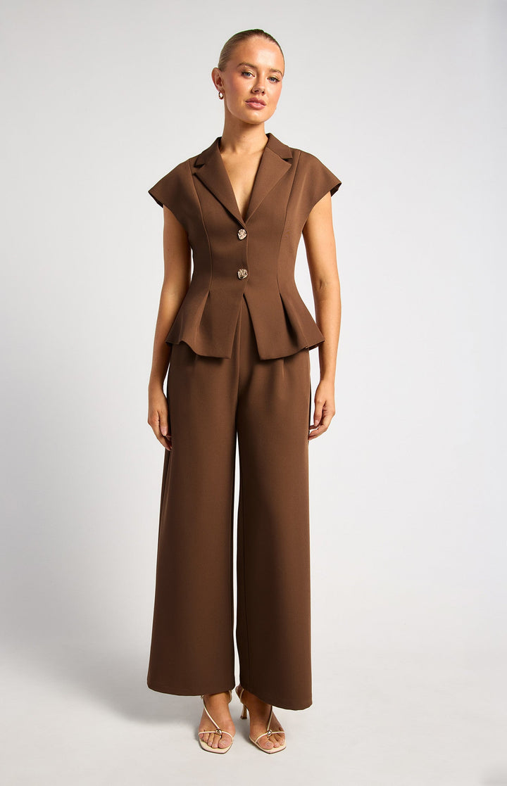 Pleated Cinch-Waist Set - Chocolate