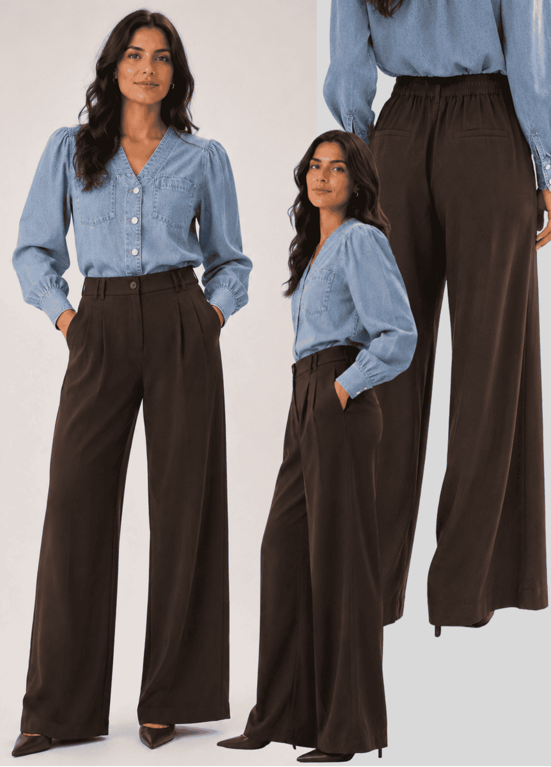 Soft Pleated Wide-Leg Pants - Chocolate
