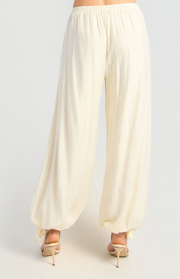 Textured Balloon Hem Pants - Cream