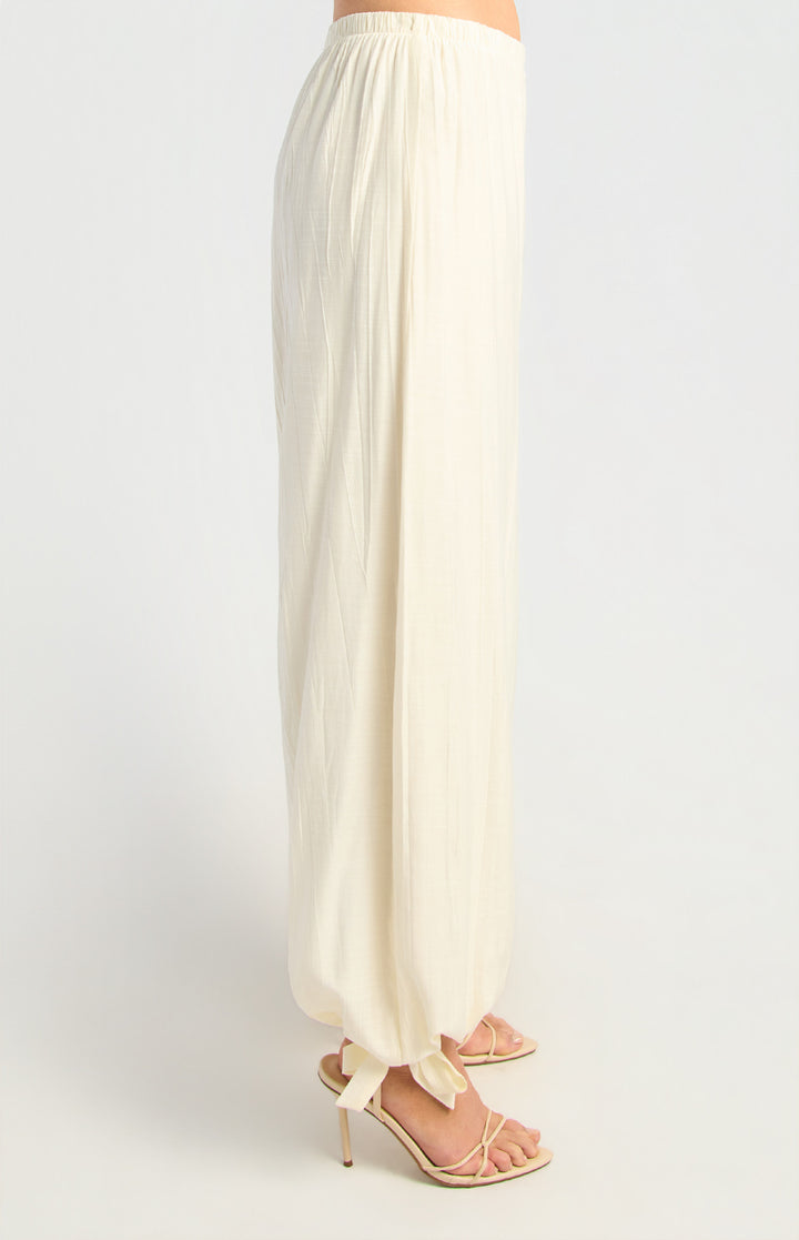 Textured Balloon Hem Pants - Cream