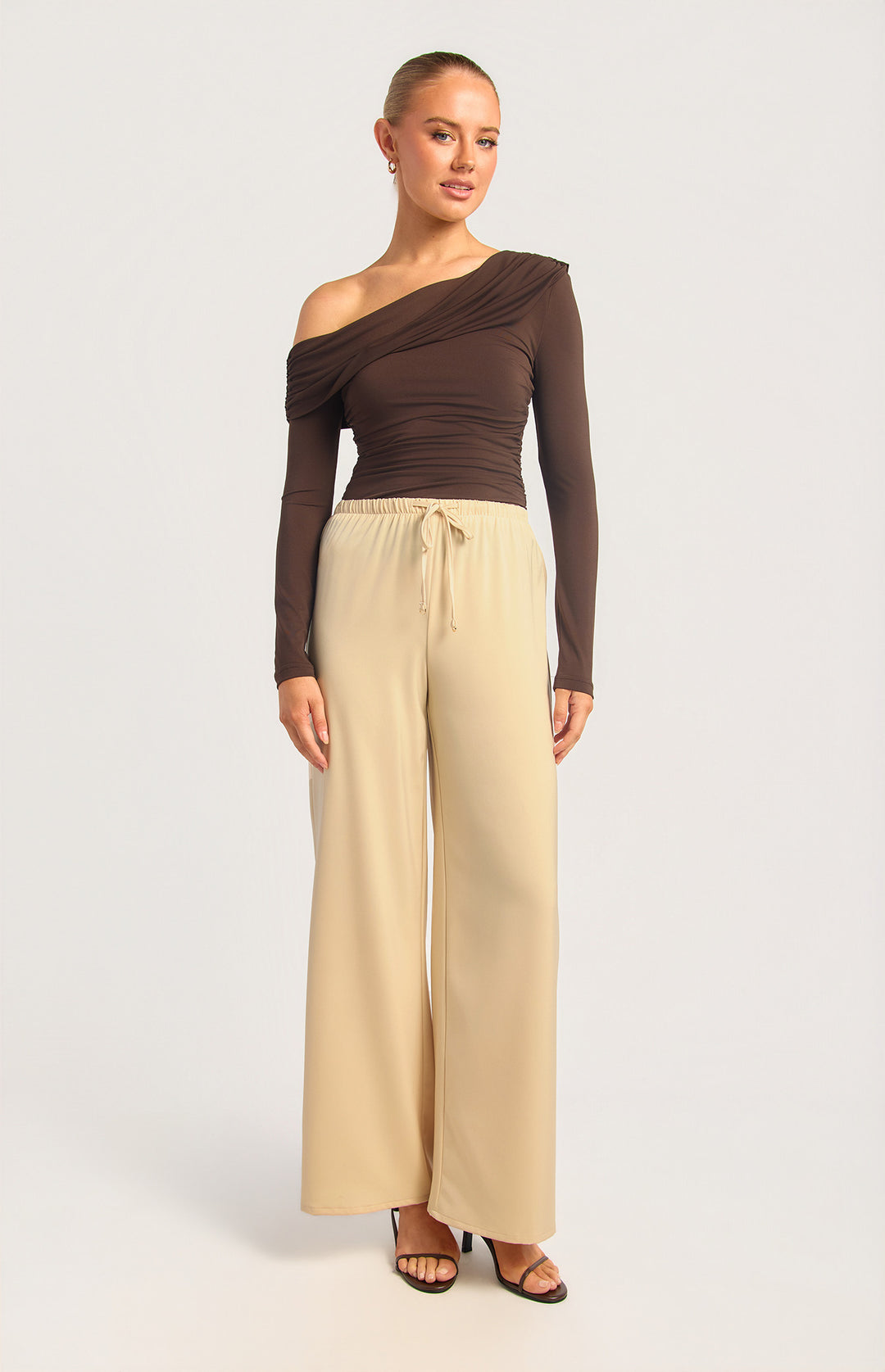 Wide Leg Satin Pants - Cream