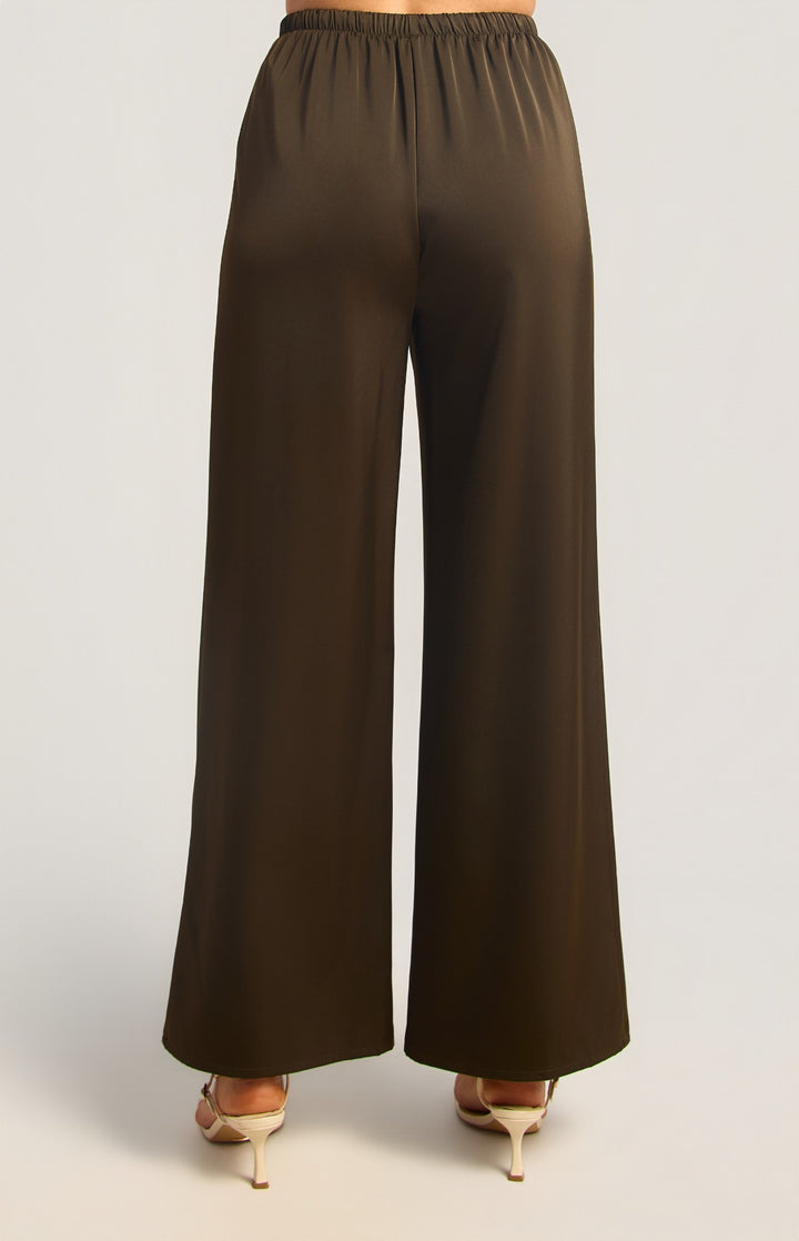 Wide Leg Satin Pants - Chocolate