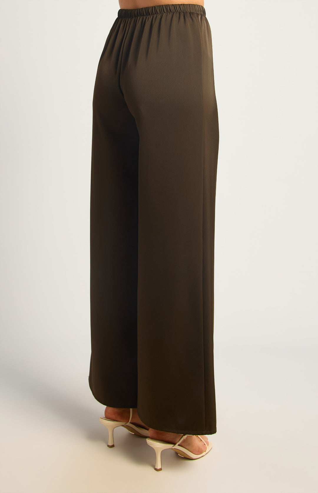 Wide Leg Satin Pants - Chocolate