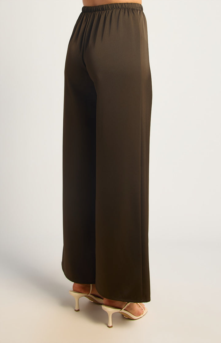 Wide Leg Satin Pants - Chocolate