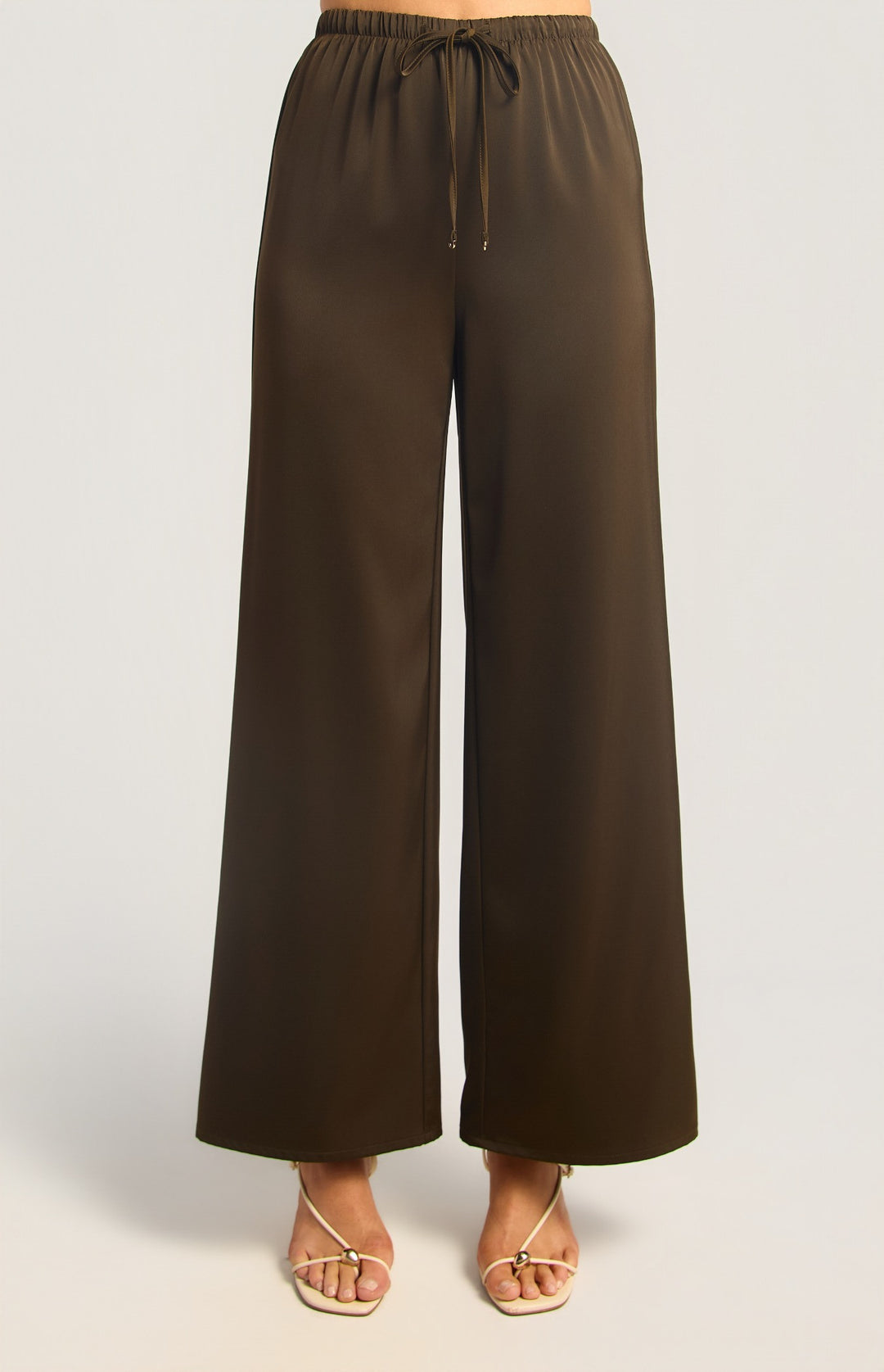Wide Leg Satin Pants - Chocolate