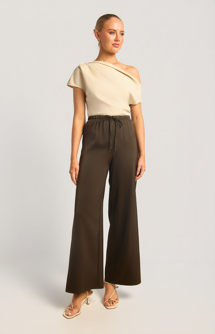 Wide Leg Satin Pants - Chocolate