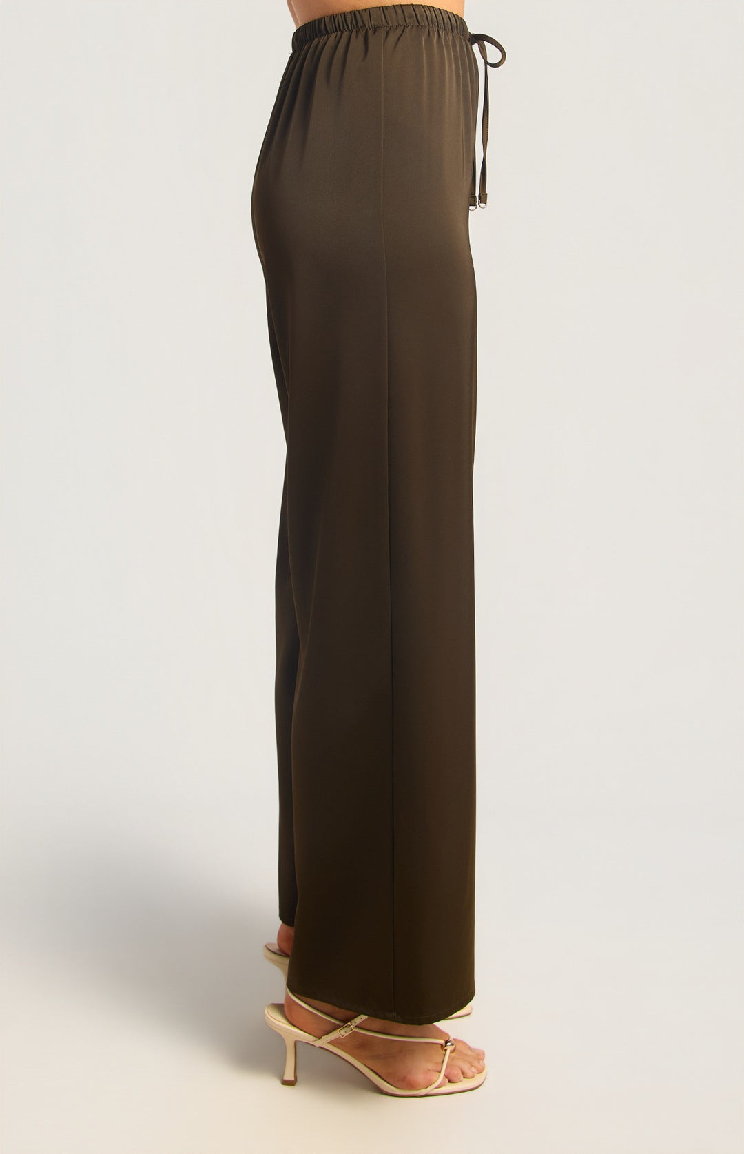 Wide Leg Satin Pants - Chocolate