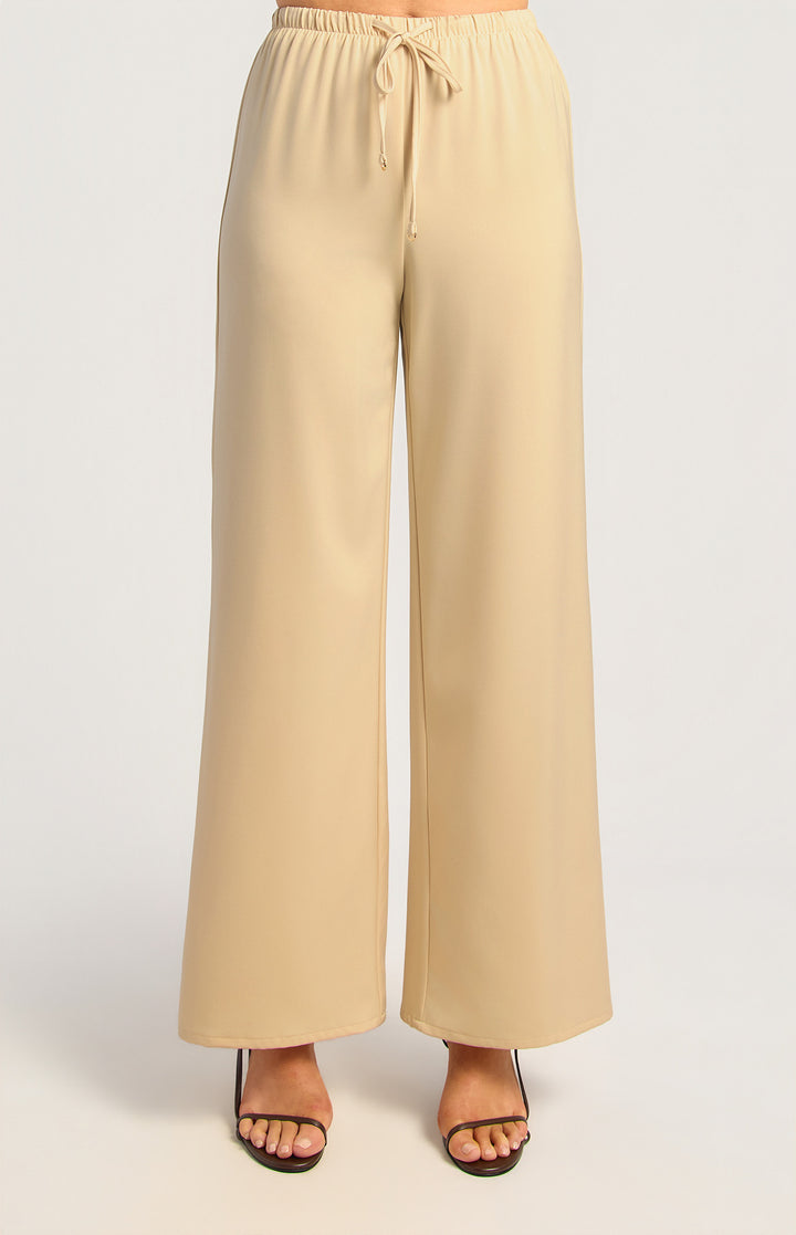 Wide Leg Satin Pants - Cream