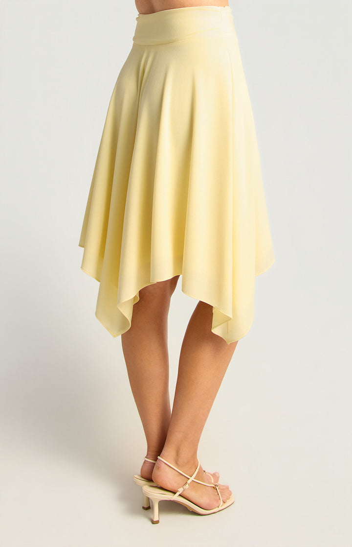 Hankerchief Hem Waist Panel Detail Skirt - Butter