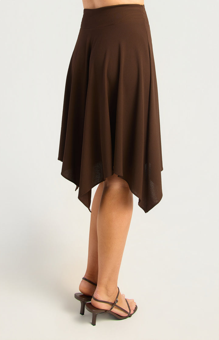 Hankerchief Hem Waist Panel Detail Skirt - Espresso